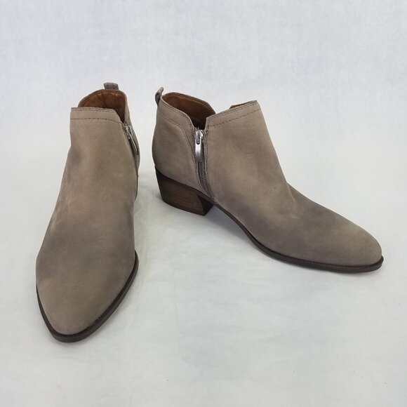 Franco Sarto Laslo Ankle Booties Women's 9 Leather Side Zip Iron Grey Block Heel - Picture 1 of 13